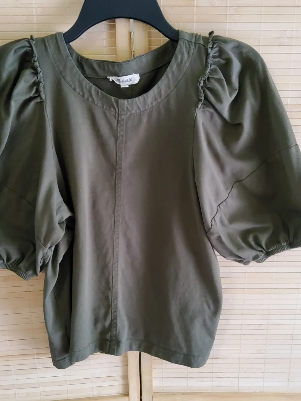 Madewell Olive Green Puff Sleeve Blouse